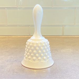 Vintage Fenton Pointed Hobnail White Milk Pressed Glass Handled Bell